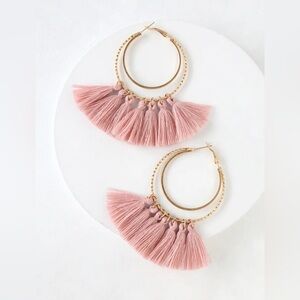 Elegant Pink Tassel Hoop Earrings